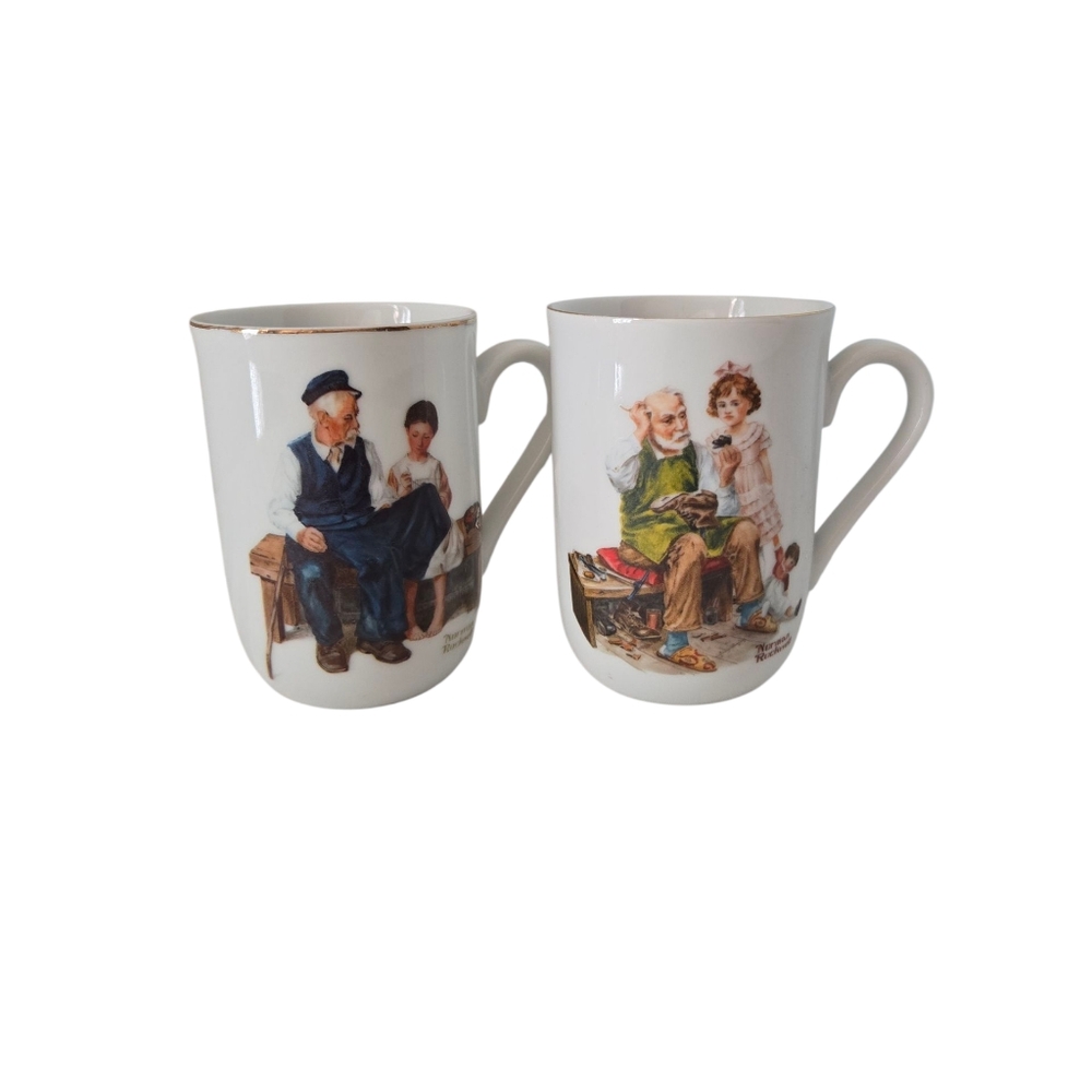 Norman Rockwell White Mugs with Colorful Illustrations